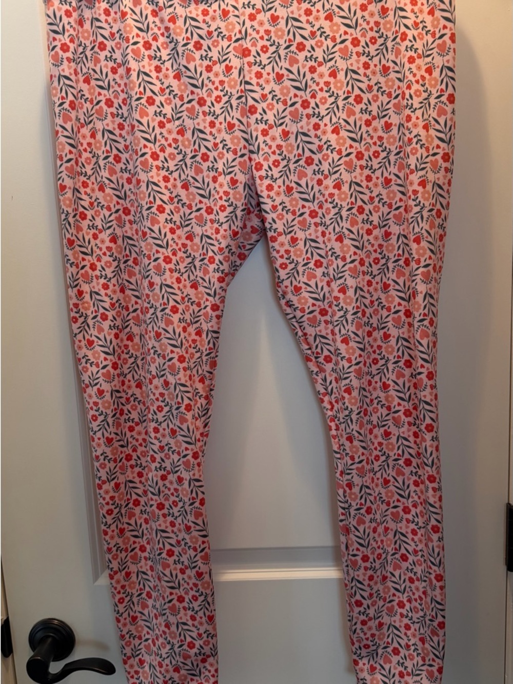 💜 3/$30 Serra Floral Leggings in Pink, Red, and green fleece lined